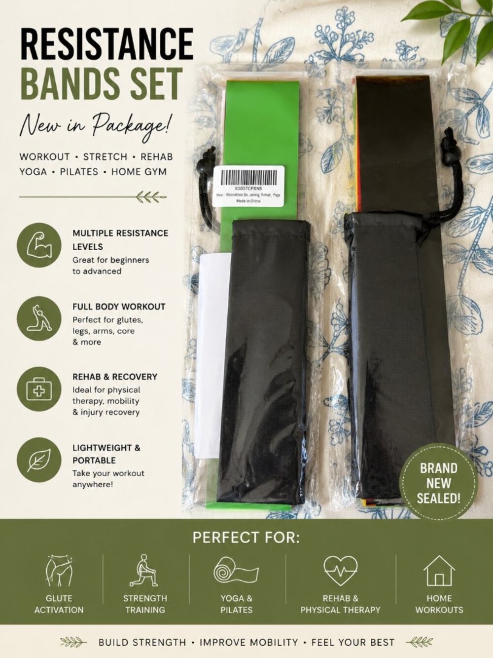 Heavy Resistance Bands Set Fitness Workout Yoga Pilates Physical Therapy Bands